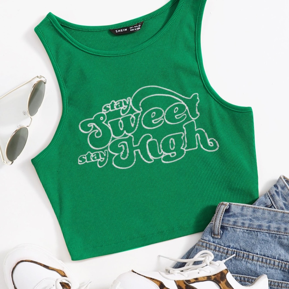 SHEIN Slogan Graphic Crop Tank Top
